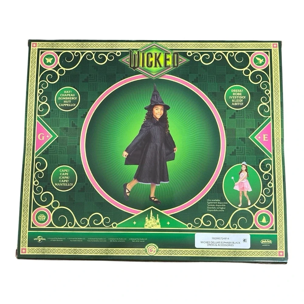 New Wicked‎ Elphaba Black Dress, Hat & Cape Costume Dress Up Set Child Size 4-6x